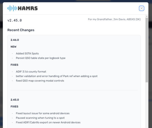 HamRS up and coming version. 2.46.0